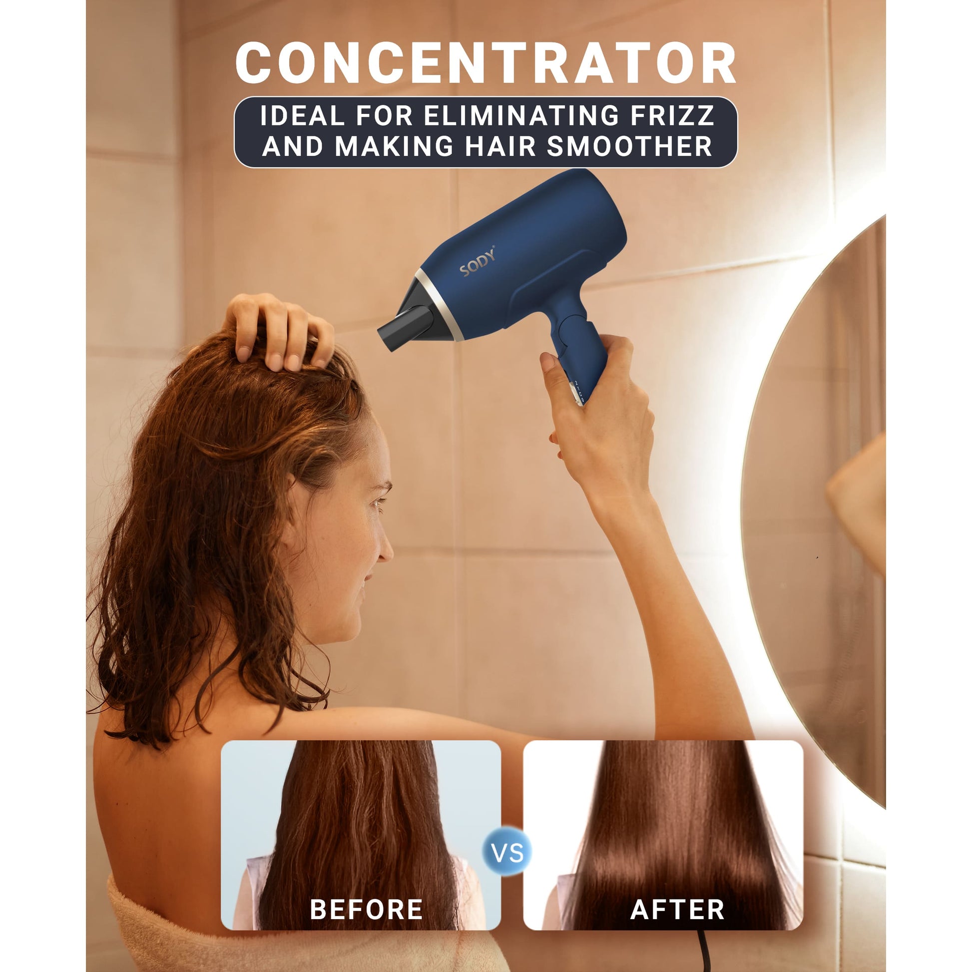 SD3026BL Hårfön 1800–2000 W med fällbart handtag, kompakt design