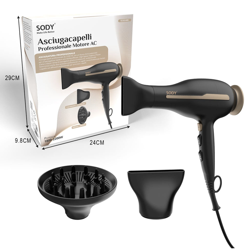 SD3024BK Professionell hårfön 2000–2400 W