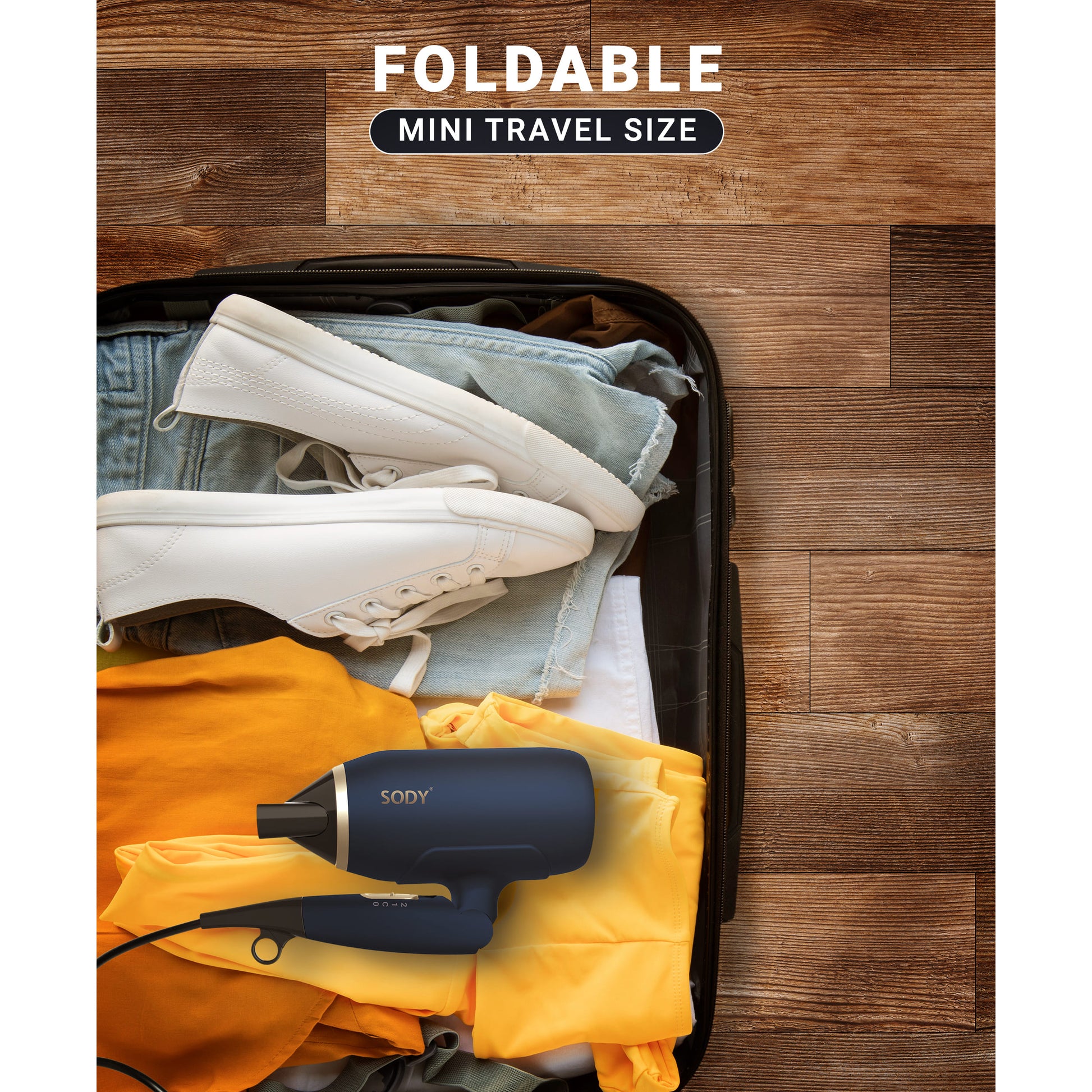 SD3026BL Hårfön 1800–2000 W med fällbart handtag, kompakt design